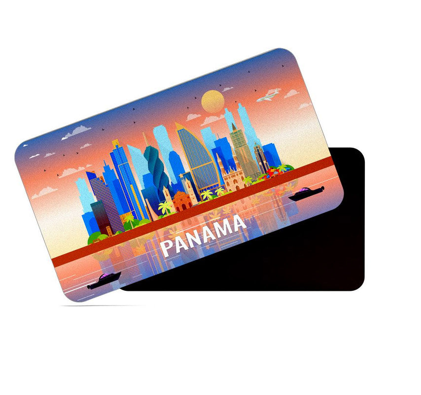 dhcrafts Rectangular Rubber Fridge Magnet / Magnetic Card Multicolor Panama Design Pack of 1 (8.6cm x 5.4cm)